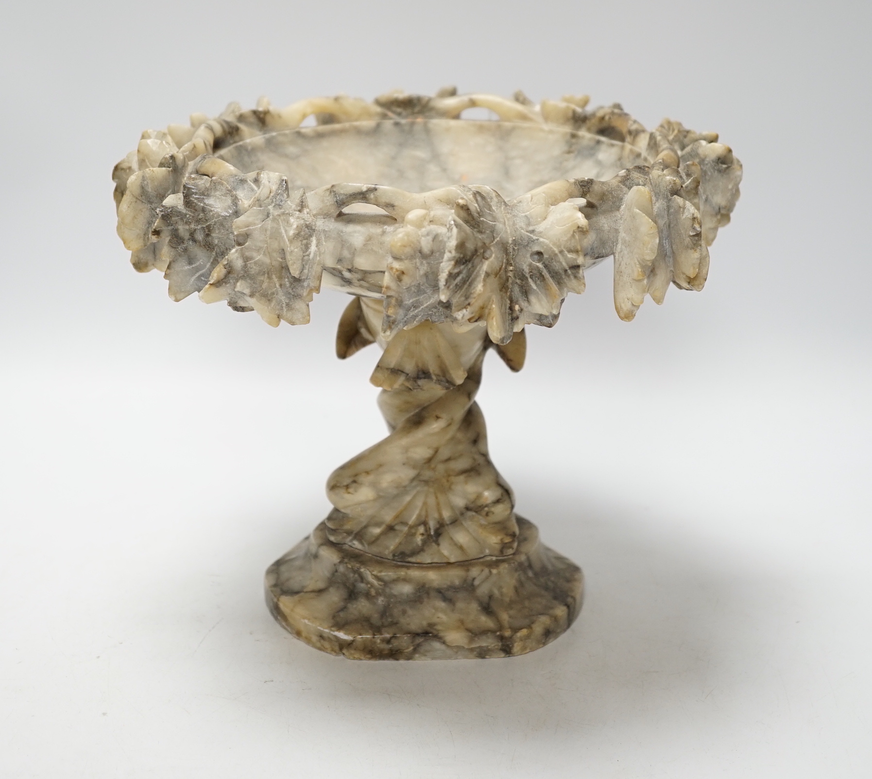 A carved alabaster Tazza centrepiece, 21cm high